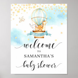 Baby Dusche Willkommensschild Heißluftballon Tiere Poster