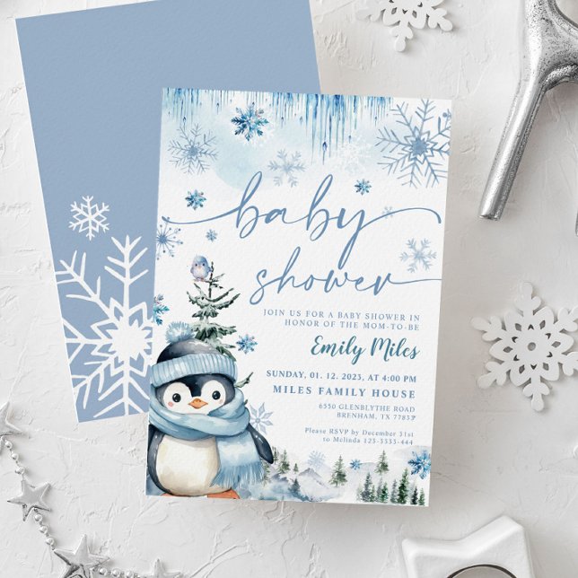 Baby Dusche Winter Penguin Blue Einladung (Von Creator hochgeladen)