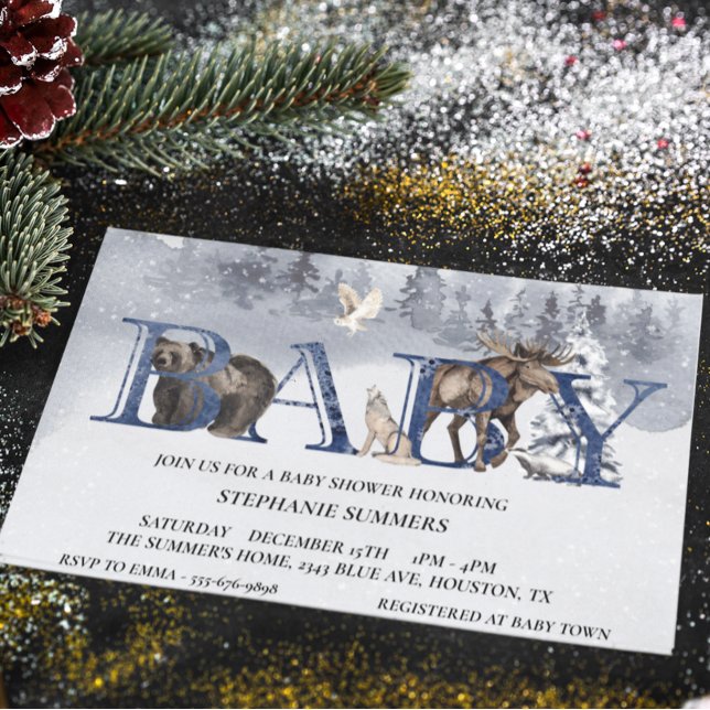 Baby Dusche Woodland Bear Winter Watercolor Einladung (Von Creator hochgeladen)