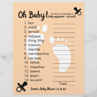 Baby Dusche Word Scramble Peach