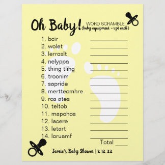 Baby Dusche Word Scramble Yellow