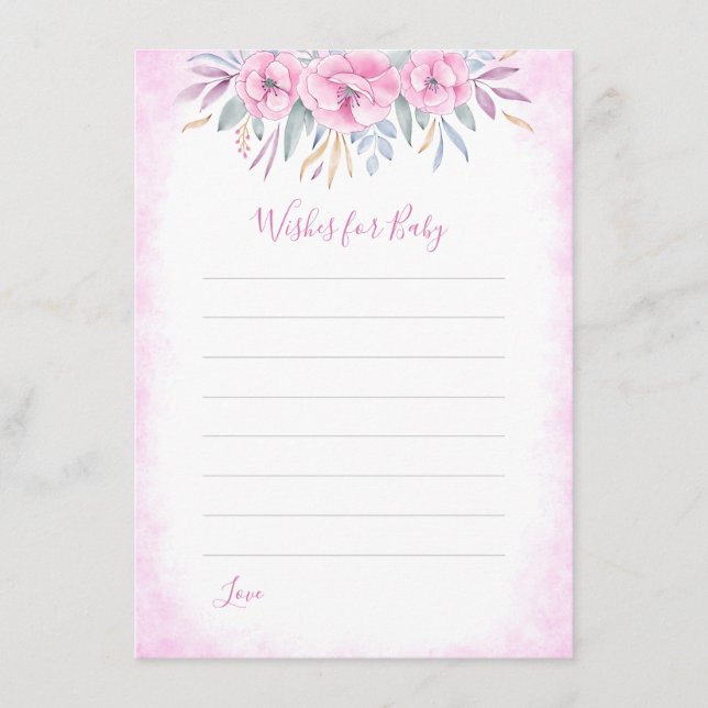 Baby Dusche wünscht Baby Pink Blume Wasserfarbe Hinweiskarte (Vorderseite)