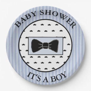 Baby-Duschen-blauer Schnurrbart und Bowtie Teller