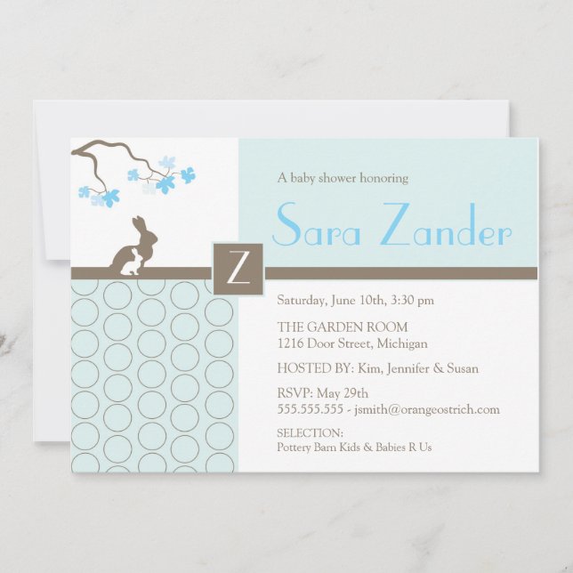Baby-Duschen-Einladung - Mutter-und Baby-Häschen Einladung (Vorderseite)