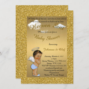Baby-Duschen-Junge, Baby-Engel, Glitter, Gold, Einladung