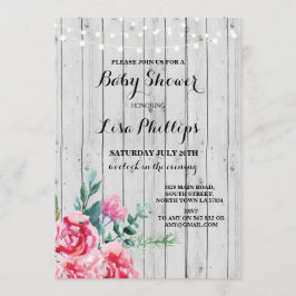 Baby-Duschen-Party-rustikales rosa Blumenholz lädt Einladung