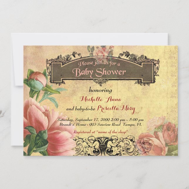 Baby-Duschenmädchen, Vintag, KunstDeko, altes Einladung (Vorderseite)