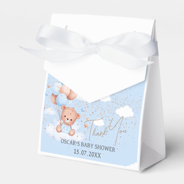 Baby Duschjunge Blau Teddy Bär Gefallen Box Geschenkschachtel (Vorderseite)
