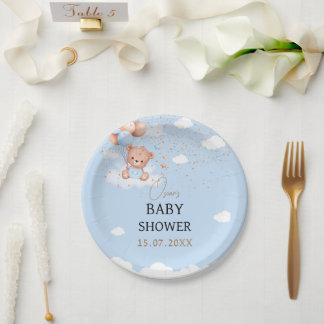 Baby Duschjunge hellblauer Teddybär Pappteller