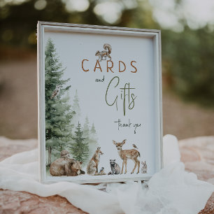 Baby-Duschkarten und Geschenkschild für Holztiere Poster