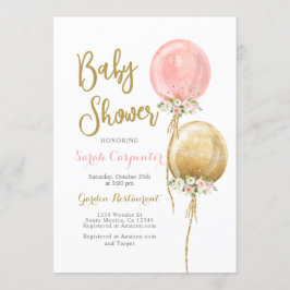 Baby Duschmädchen Rosa und Goldballons Einladung