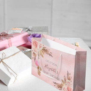 Baby Duschmädchen Teddy Pampas Gras rosa Blütengra Große Geschenktüte