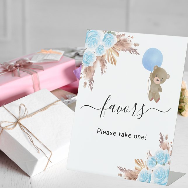 Baby Duschpampas Gras blaue Teddybärenfavoriten Sockelschild (Von Creator hochgeladen)