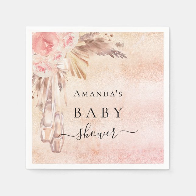 Baby Duschpampas Gras Rose goldfarbene Ballerina Serviette (Vorderseite)