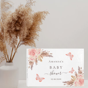 Baby Duschpampas Gras Rose Goldschmetterling weiß Gästebuch