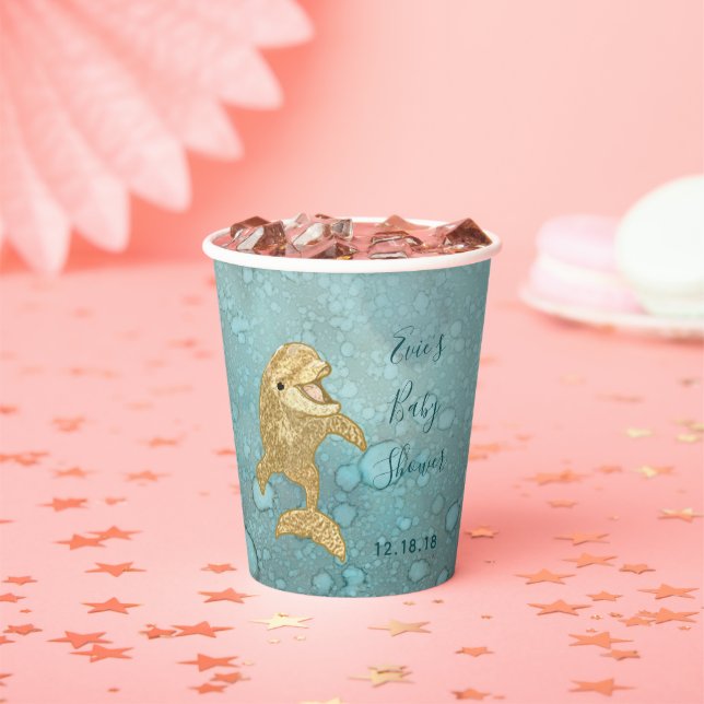 Baby Duschpapier Cups "Gold Dolphin Baby " 8 oz. Pappbecher (Insitu)