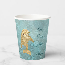 Baby Duschpapier Cups "Gold Dolphin Baby " 8 oz. Pappbecher