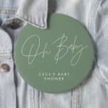 Baby-Duschskripte modern minimal-grün Button<br><div class="desc">Baby Dusche Drehbuch moderne,  hellgrün und weiß elegante Party Dekoration Button Design. Ideal für ein minimalistisches Babydusche-Party.</div>