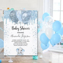 Baby Duwer Blue Glitzer Elefantenballons Einladungspostkarte
