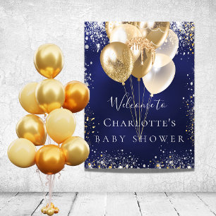 Baby Duwer Blue Gold Ballons willkommen Poster
