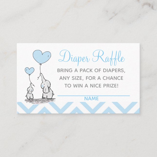 Baby Duwer Diaper Raffle Baby Blue Elephants Telefonnummerkarte (Vorderseite)