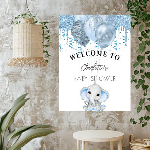 Baby Duwer Elefant Junge Blau weiße Ballons Poster