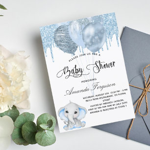 Baby Duwer Elefantenjunge blaue Ballons Einladung