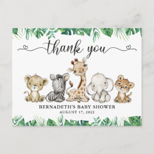 Baby Duwer Floral Safari Tiere Danke Postkarte