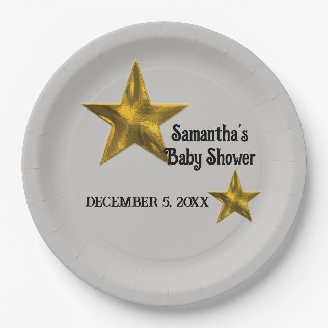 Baby Duwer Gender Neutral Minimalistisch Gold Star Pappteller (Vorderseite)