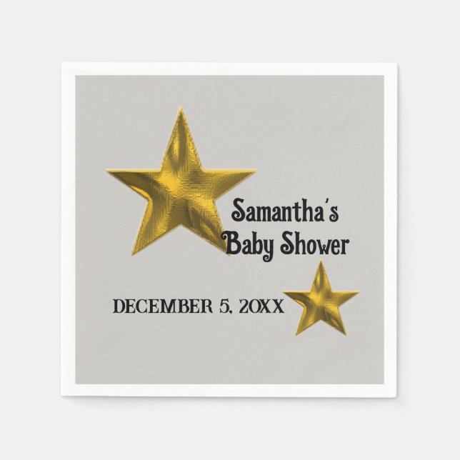 Baby Duwer Gender Neutral Minimalistisch Gold Star Serviette (Vorderseite)