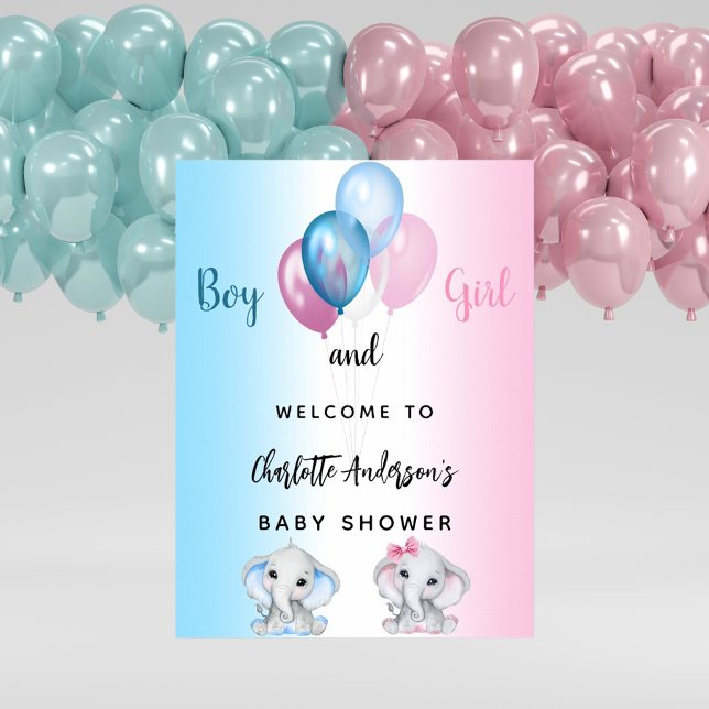 Baby Duwer Girl Blue Pink Elefanten willkommen Poster (Von Creator hochgeladen)
