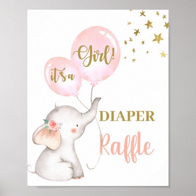 Baby Duwer Girl Elephant Diaper Raffle-Zeichen Poster (Vorne)