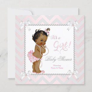 Baby Duwer Girl Pink Pearl Gray White Ethnic Einladung
