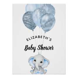 Baby Duwer Junge hellblauer Elefantenballon Poster