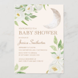 Baby Duwer Moon Weiße Blumengrün Blätter Einladung