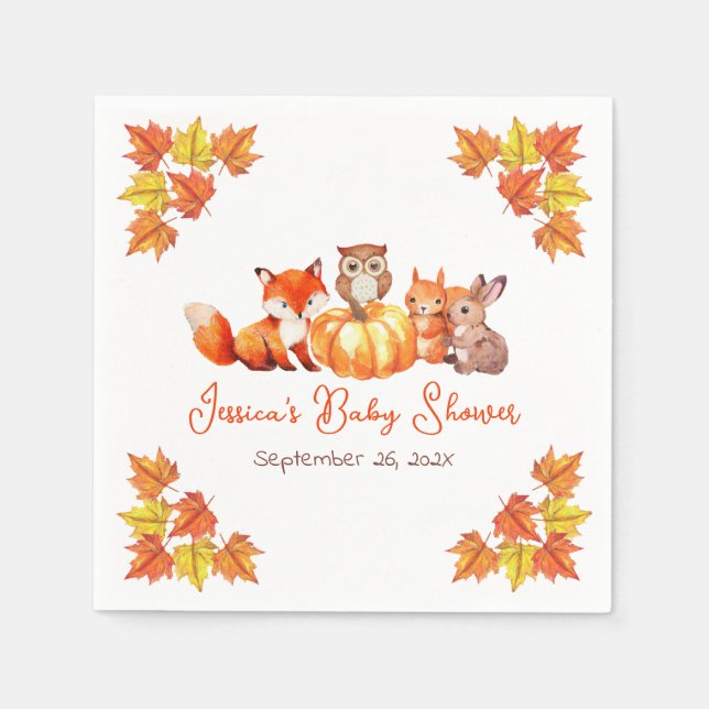 Baby Duwer Pumpkin Niedlich Fox Herbst Leaves Tier Serviette (Vorderseite)