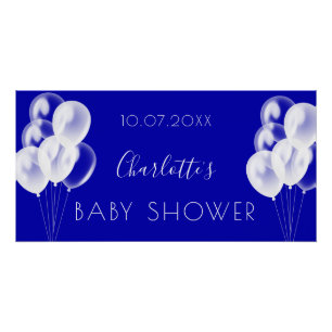 Baby Duwer Royal Blue Junge weiße Ballons Poster