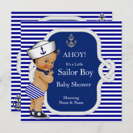 Baby Duwer Sailor Boy Blue Stripe Brünett Einladung