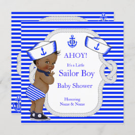 Baby Duwer Sailor Boy Royal Blue Stripe Ethnic Einladung
