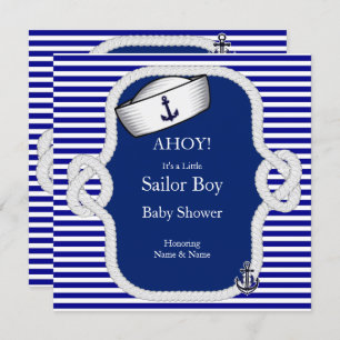 Baby Duwer Sailor Hat Boy Blue Stripe Einladung