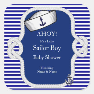 Baby Duwer Sailor Hat Boy Blue Stripe Quadratischer Aufkleber
