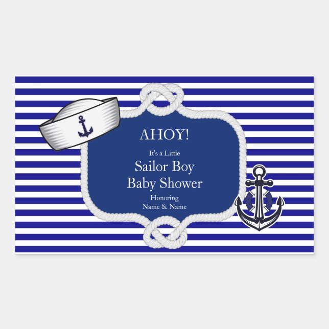 Baby Duwer Sailor Hat Boy Blue Stripe Rechteckiger Aufkleber (Vorderseite)