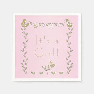 Baby Duwer Standard Napkin PINK "Gold Birds" Serviette