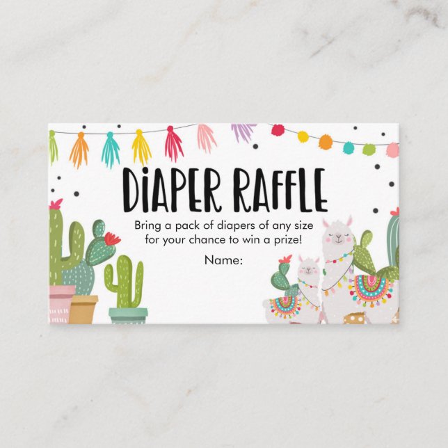 Baby Duwer Windel Raffle Mexican Cactus Llama Begleitkarte (Vorderseite)