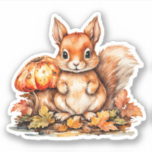 Baby-Eichhörnchen, Pilze und Acorn Aufkleber
