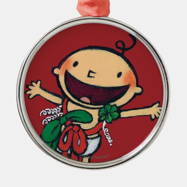 Baby eingewickelt in den Bögen für Weihnachten Silbernes Ornament (Vorne)