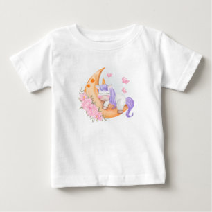 Baby einhorcht mit Blume über den Mond T-shirt