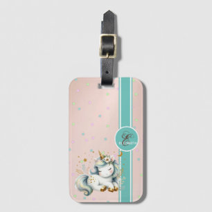 Baby Einhorn, Farbige Sterne Monogramm Gepäckanhänger