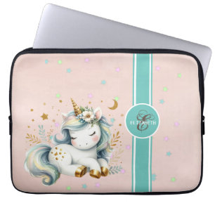 Baby Einhorn, Farbige Sterne Monogramm Laptopschutzhülle
