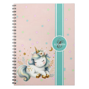 Baby Einhorn, Farbige Sterne Monogramm Notizblock